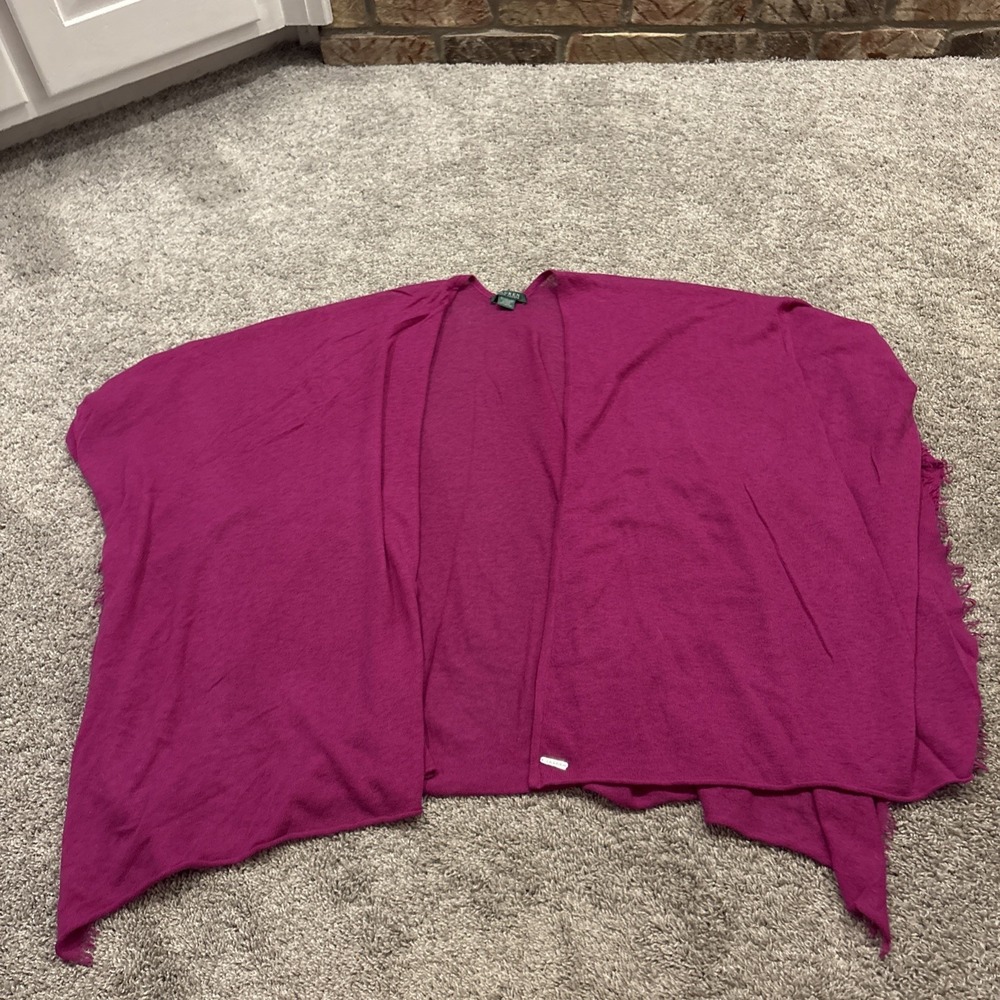 Ralph Lauren Women Shrug Cardigan Sweater Shawl Cape Pink Cashmere Wool OSFM